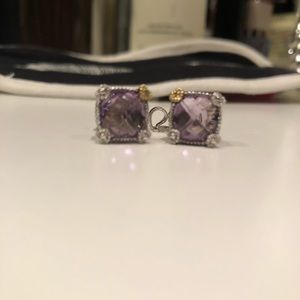 J Ripka earrings SS and gold with sapphires